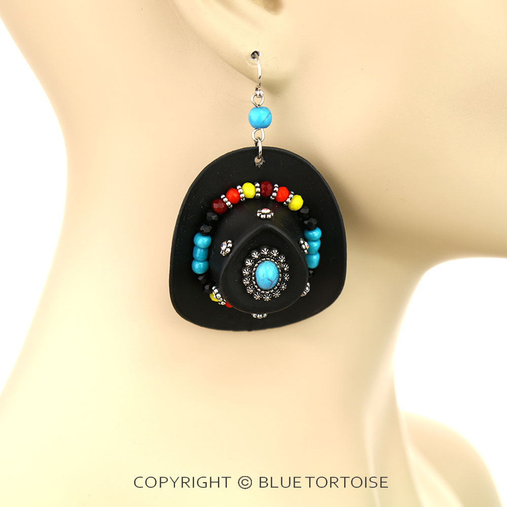 3D Concho Cowboy Hat with Seed Bead Dangle Earrings - Image 2