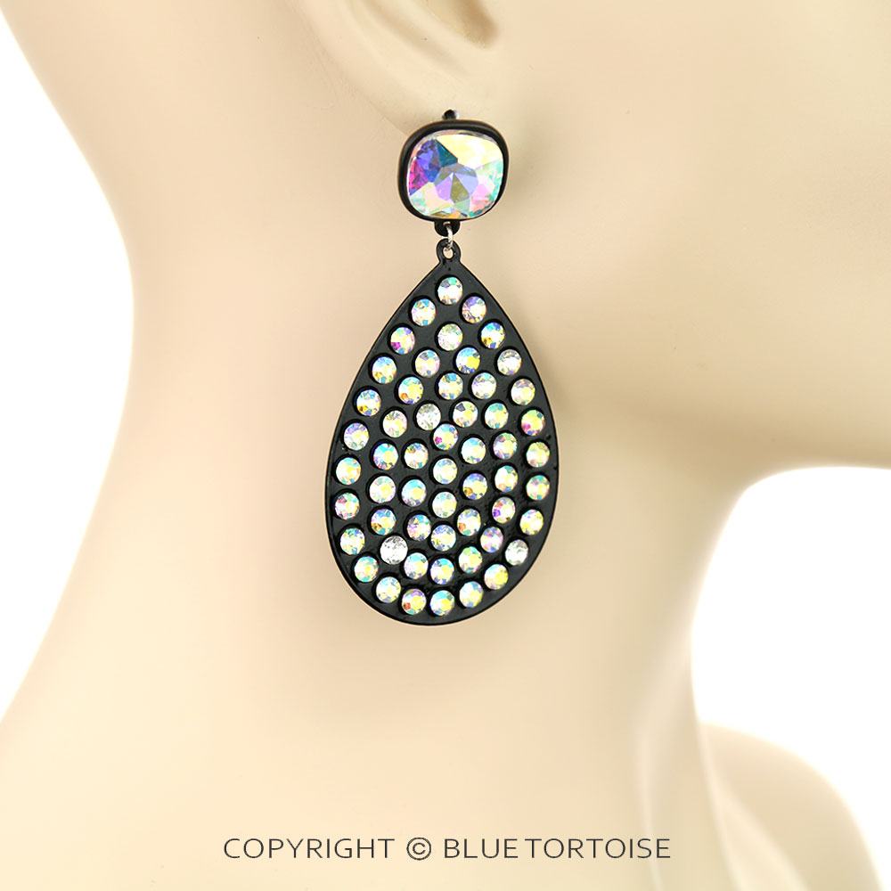 Stone Pave Teardrop Stud Earrings - Image 2