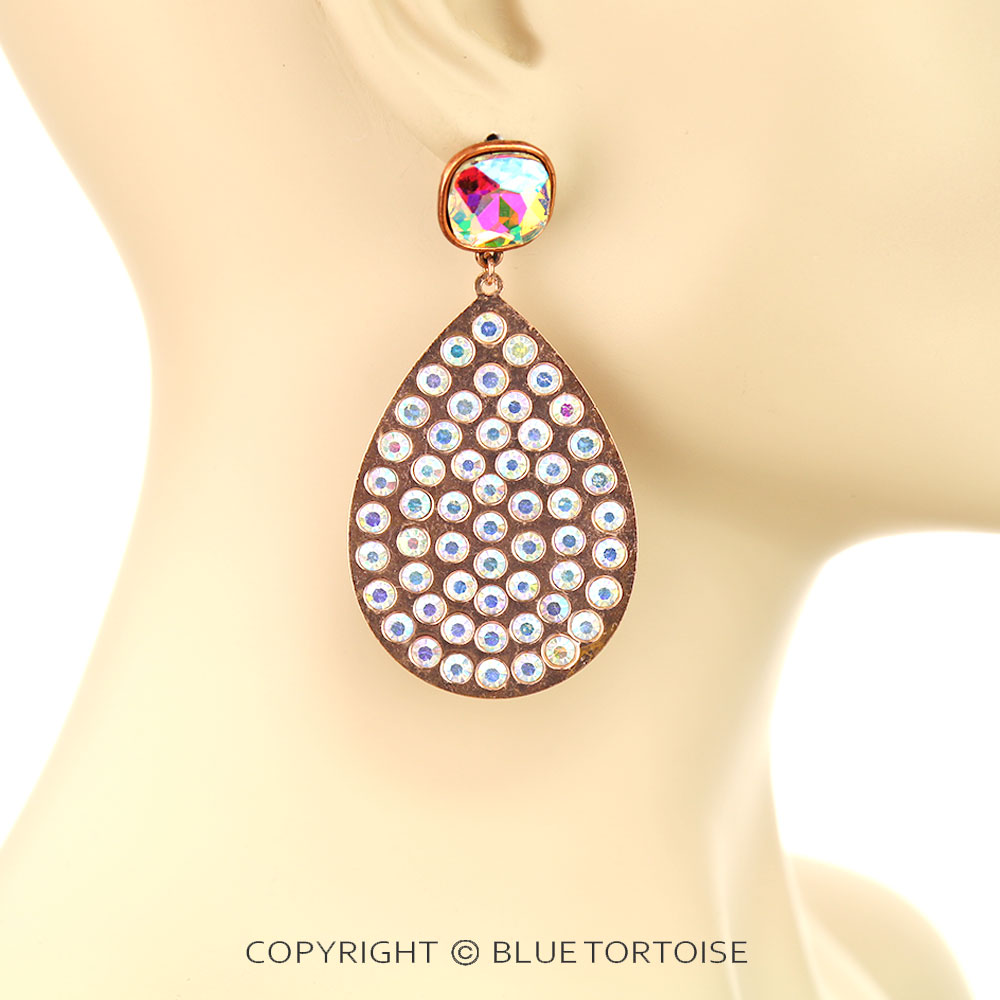Stone Pave Teardrop Stud Earrings - Image 2