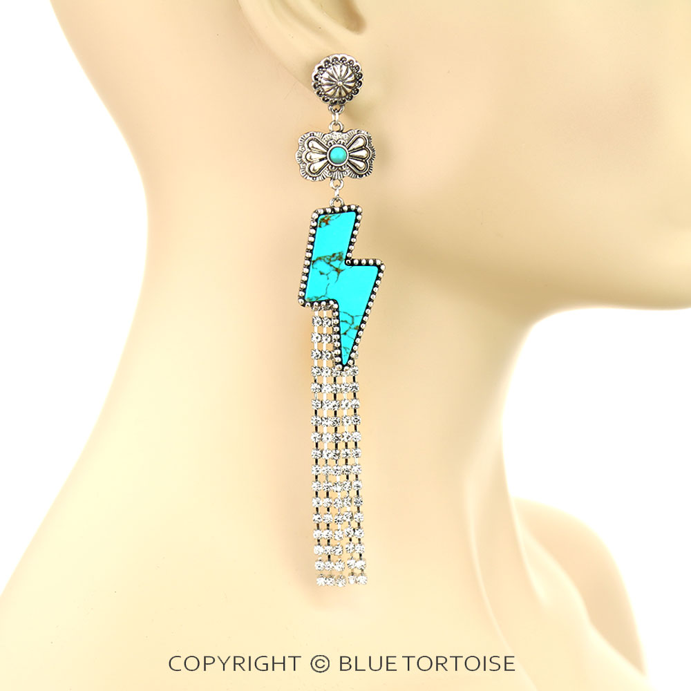 Western Thunder with Stone Fringe Stud Earrings - Image 2