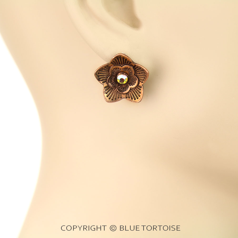 Flower Stone Stud Earrings - Image 2