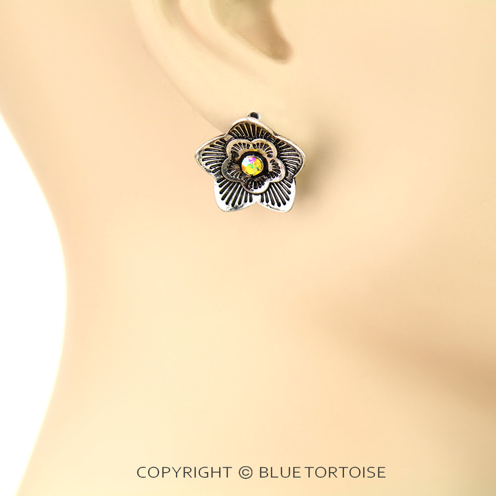 Flower Stone Stud Earrings - Image 2