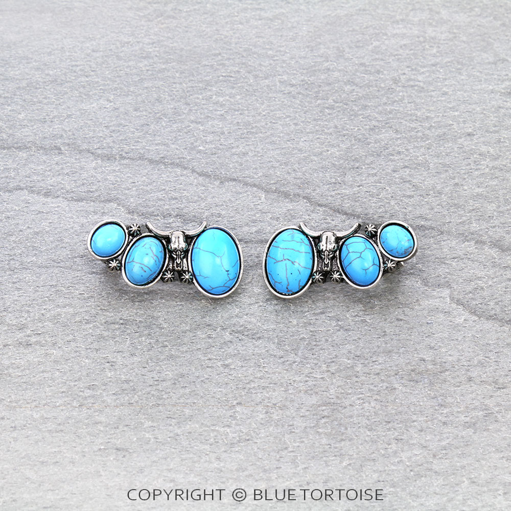 Western Steer Skull Stone Cuff Earrings - Image 4