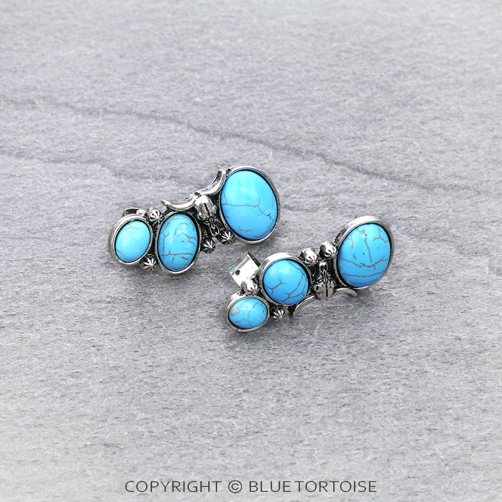 Western Steer Skull Stone Cuff Earrings