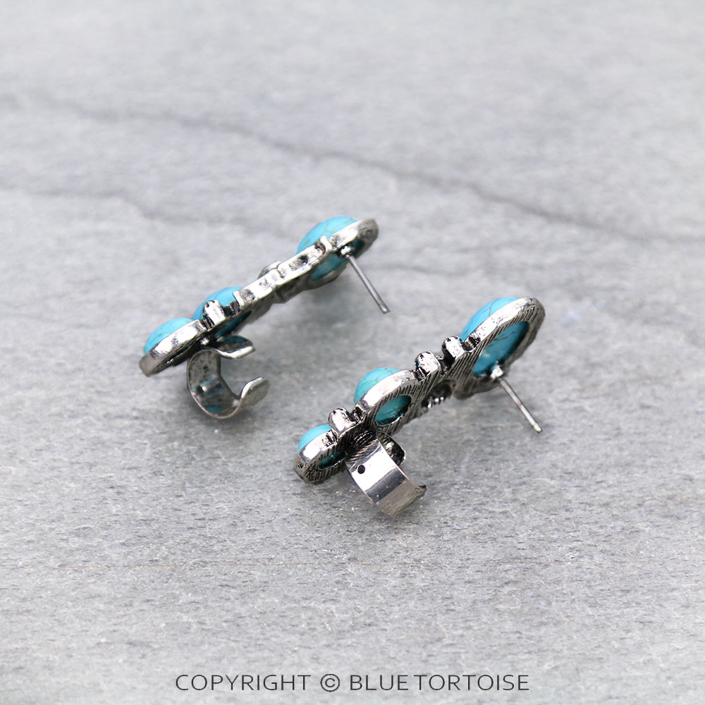 Western Steer Skull Stone Cuff Earrings - Image 3