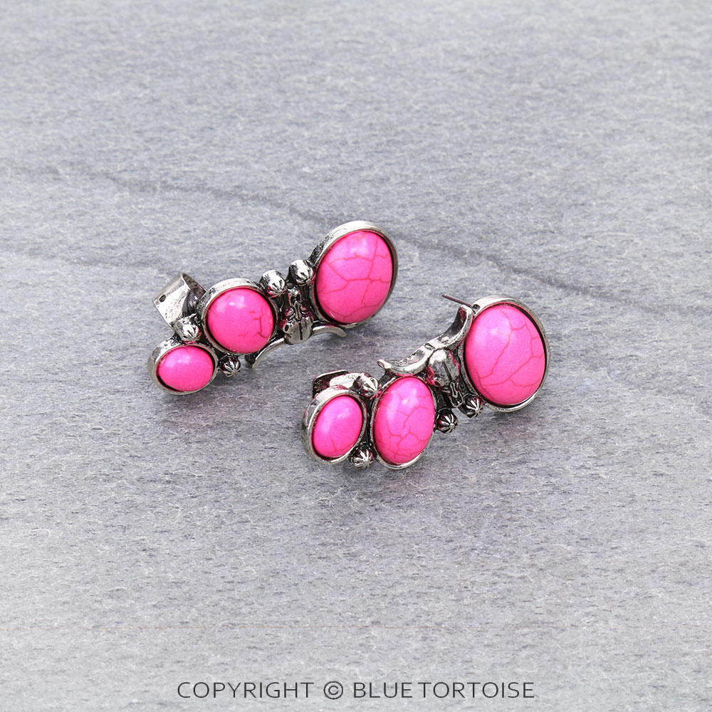 Western Steer Skull Stone Cuff Earrings