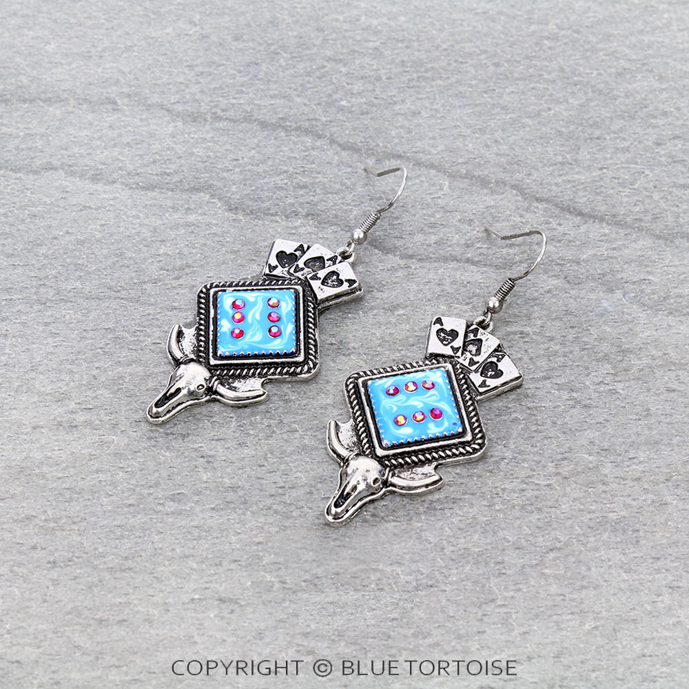 The Luck of the Draw Dice with Steer Skull Dangle Earrings