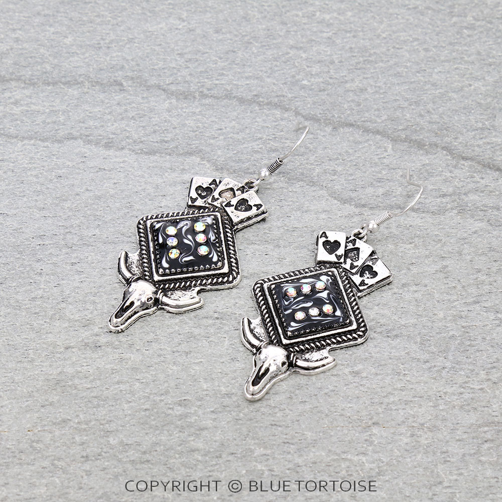 The Luck of the Draw Dice with Steer Skull Dangle Earrings