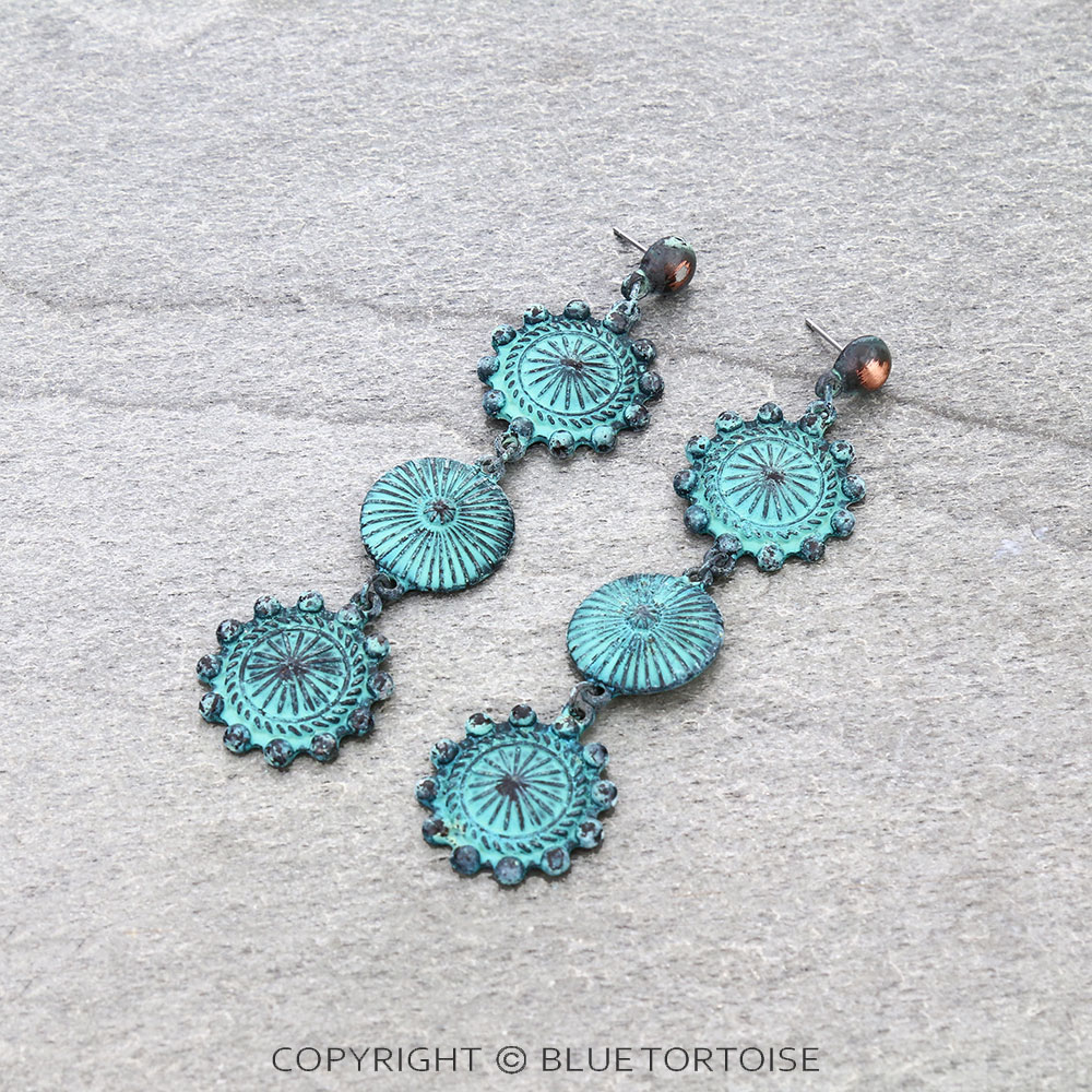 Western Concho Drop Stud Earrings