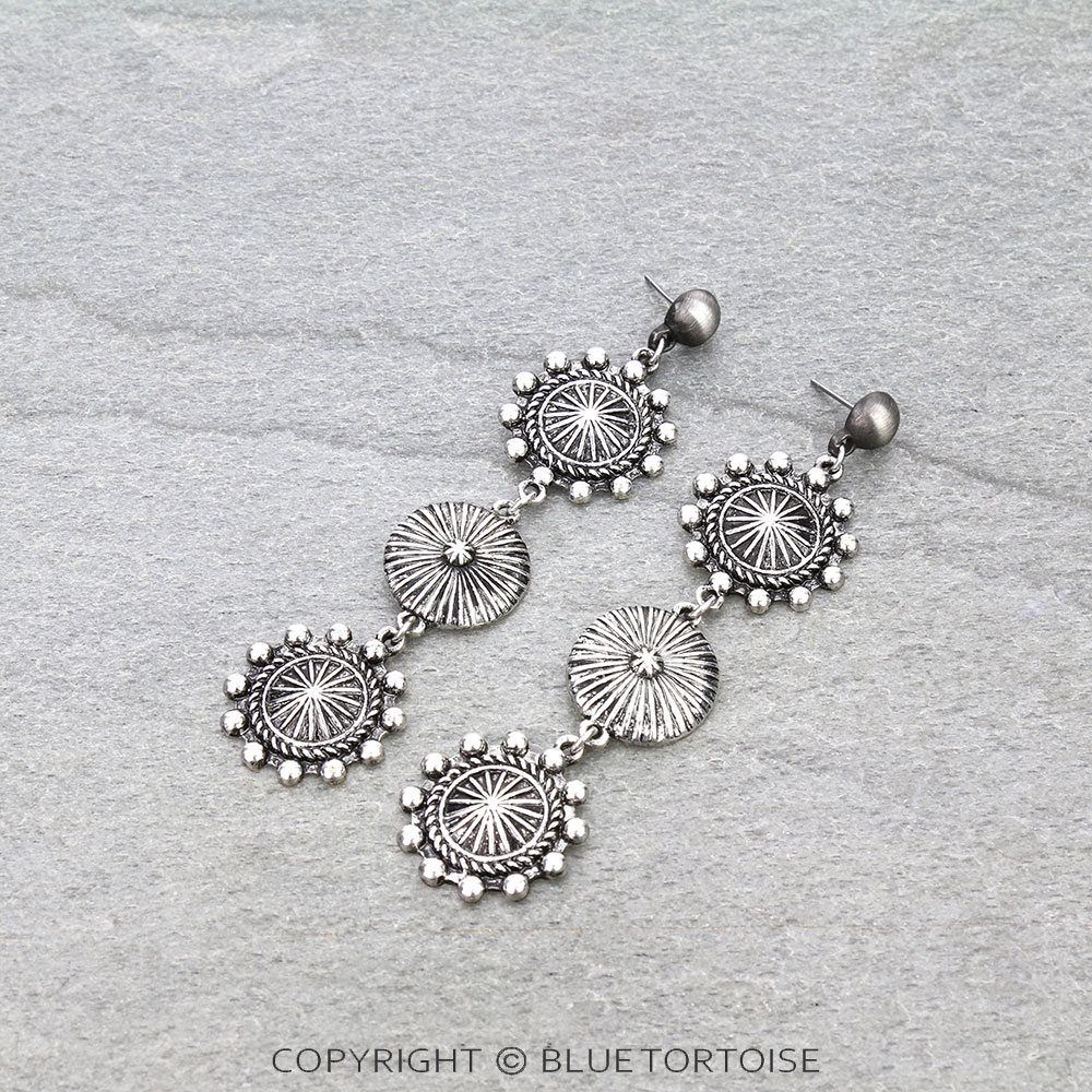 Western Concho Drop Stud Earrings