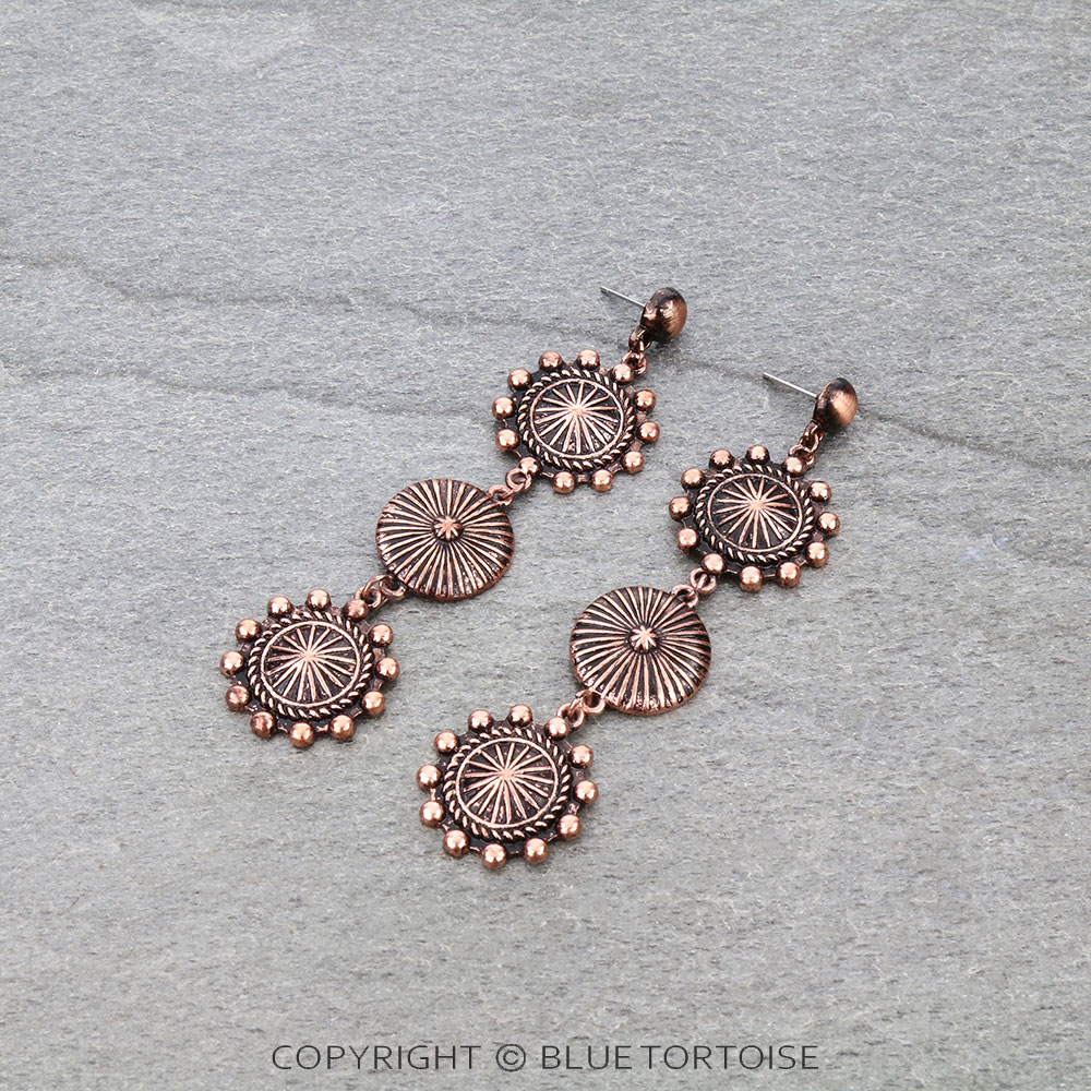 Western Concho Drop Stud Earrings