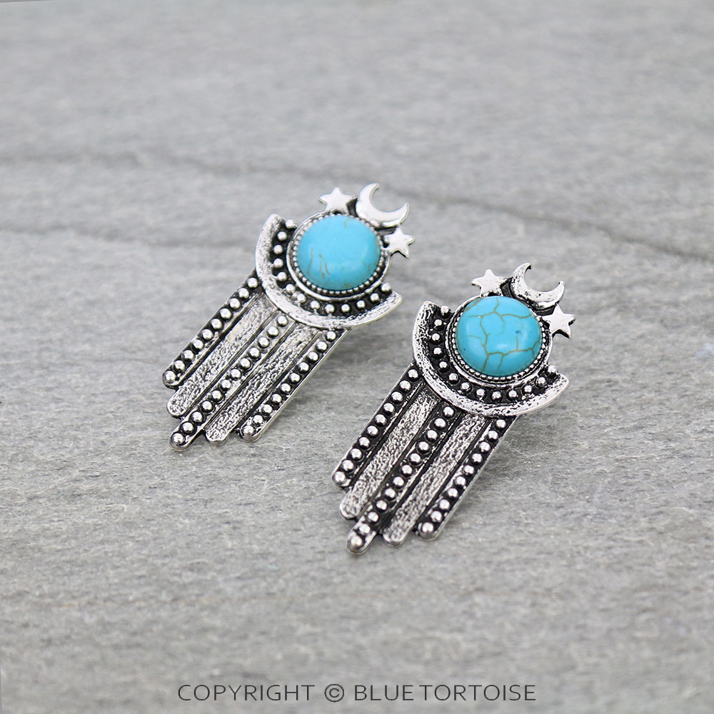 Western Stars and Moon Stone Stud Earrings