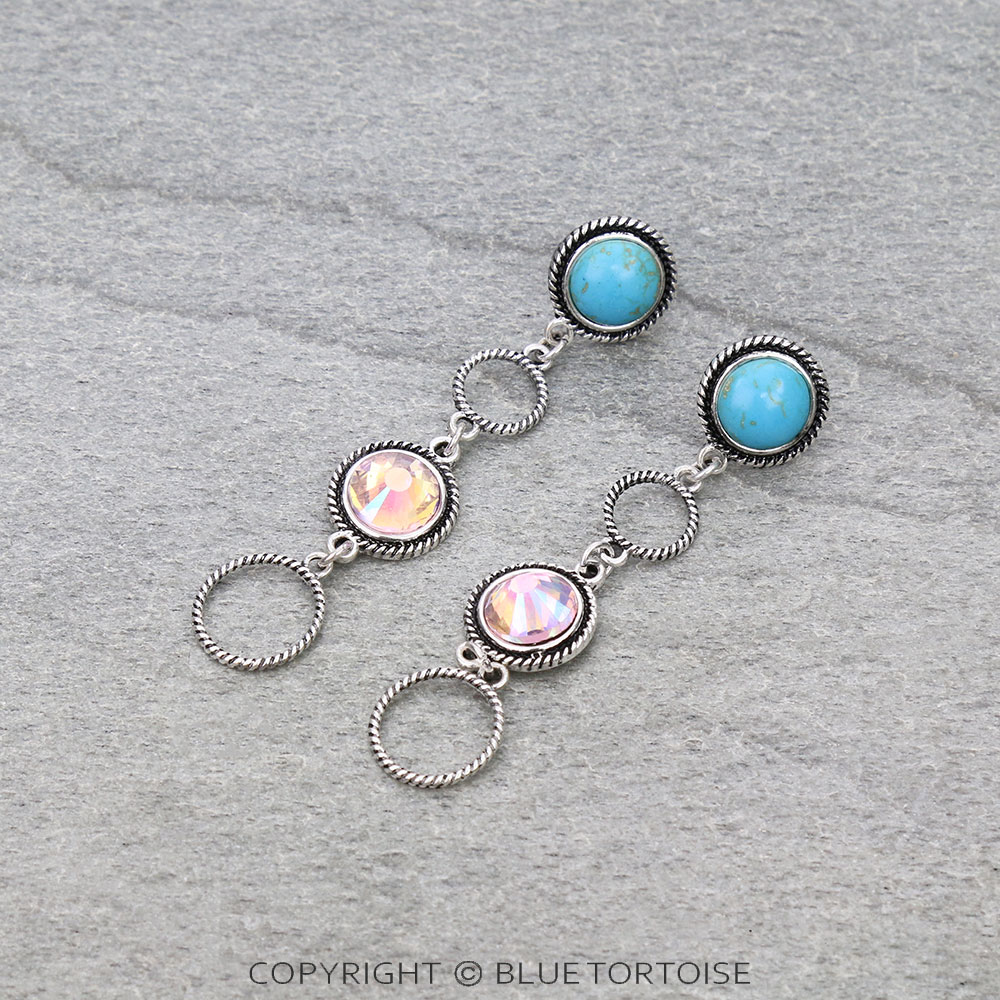 Western Stone Drop Stud Earrings