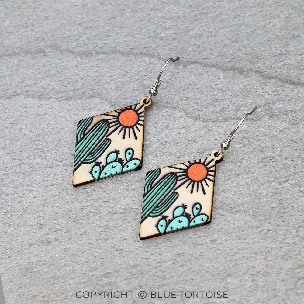 Western Scenery Engraving Wood Dangle Earrings
