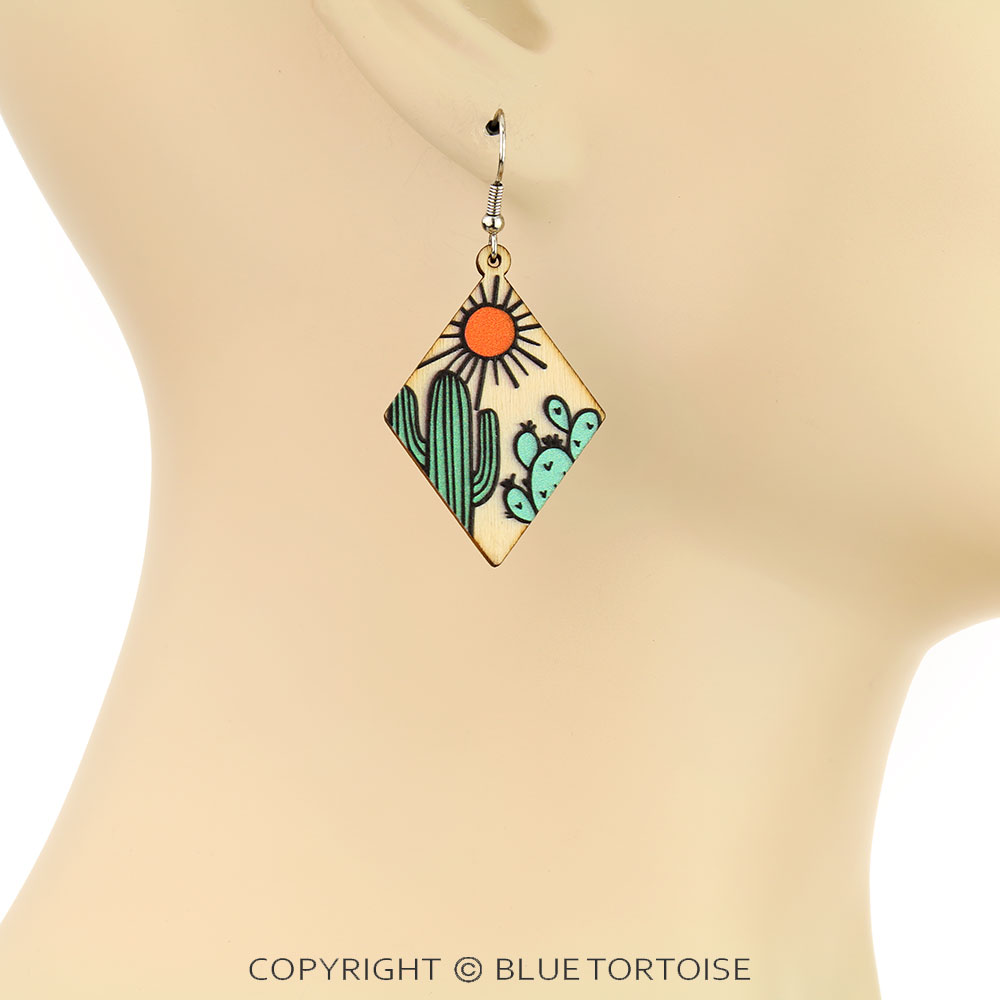 Western Scenery Engraving Wood Dangle Earrings - Image 2