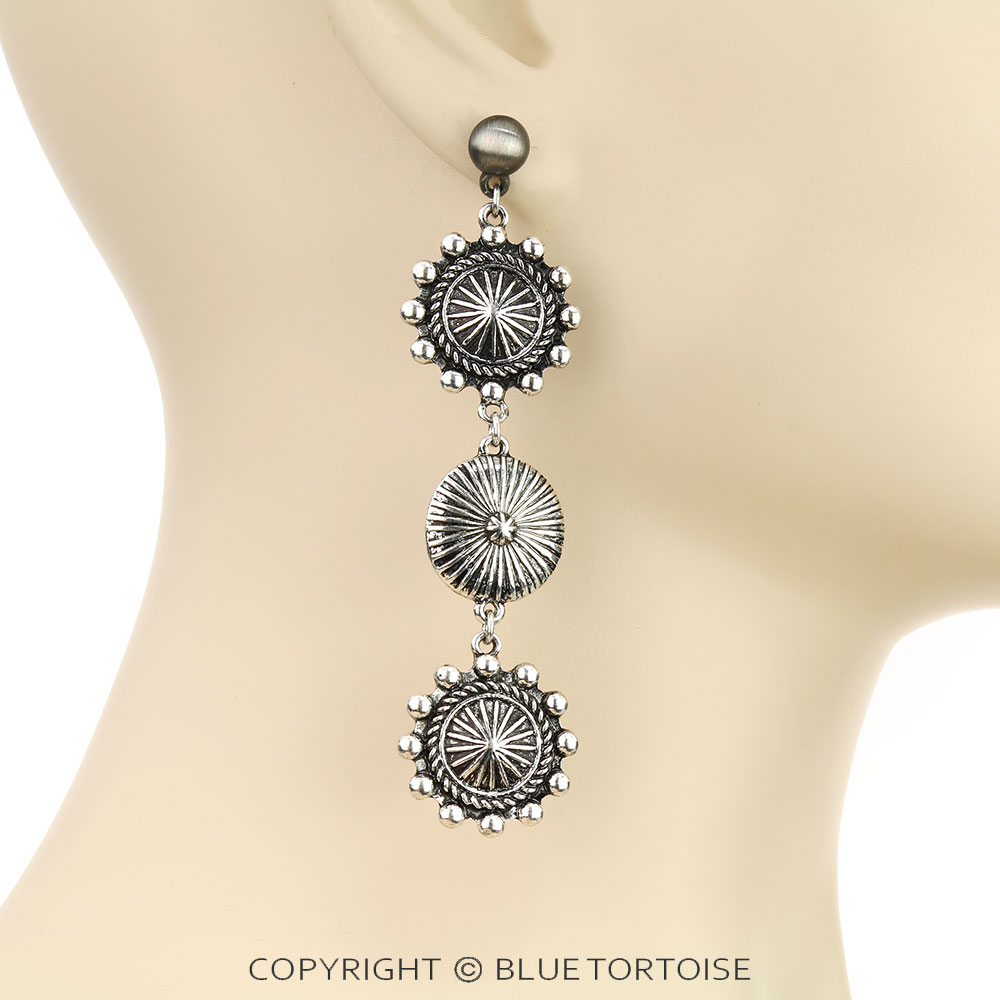 Western Concho Drop Stud Earrings - Image 2