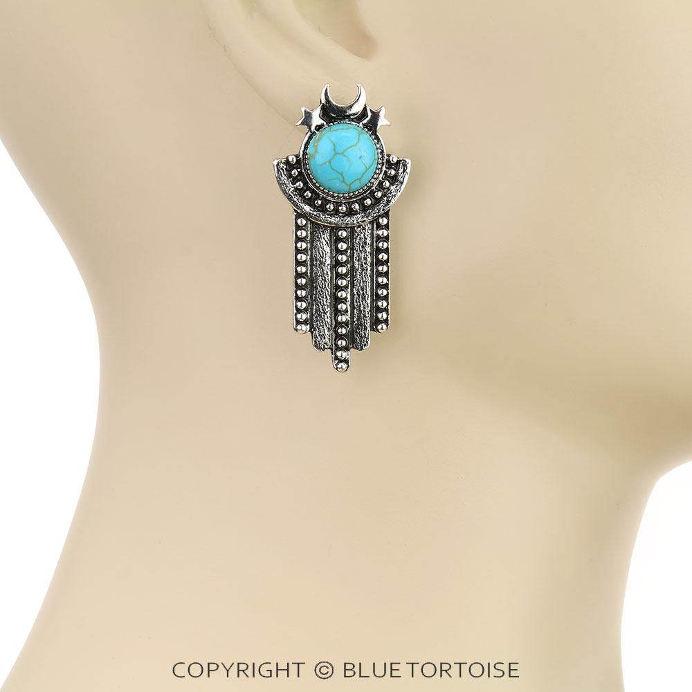 Western Stars and Moon Stone Stud Earrings - Image 2
