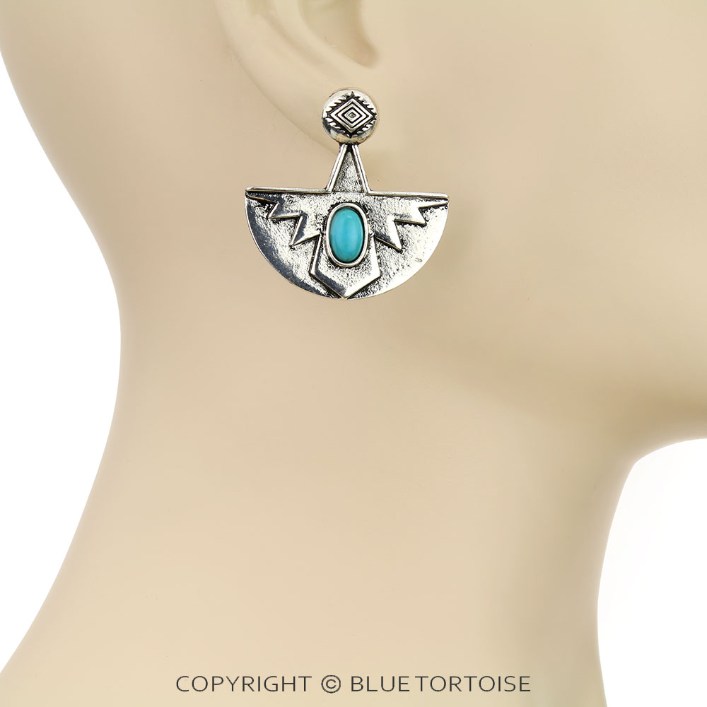 Western Aztec Design Thunderbird Stud Earrings - Image 2