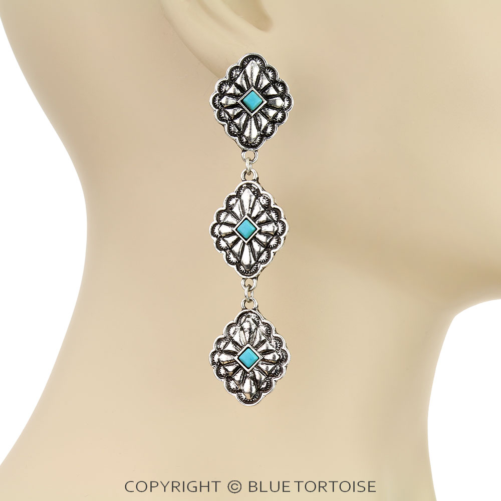 Western Concho Stone Drop Stud Earrings - Image 2