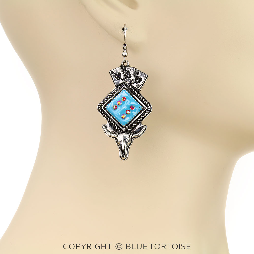The Luck of the Draw Dice with Steer Skull Dangle Earrings - Image 2