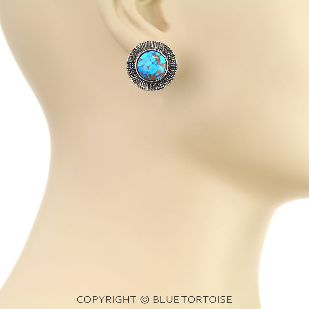 Western Texture Stone Stud Earrings - Image 2