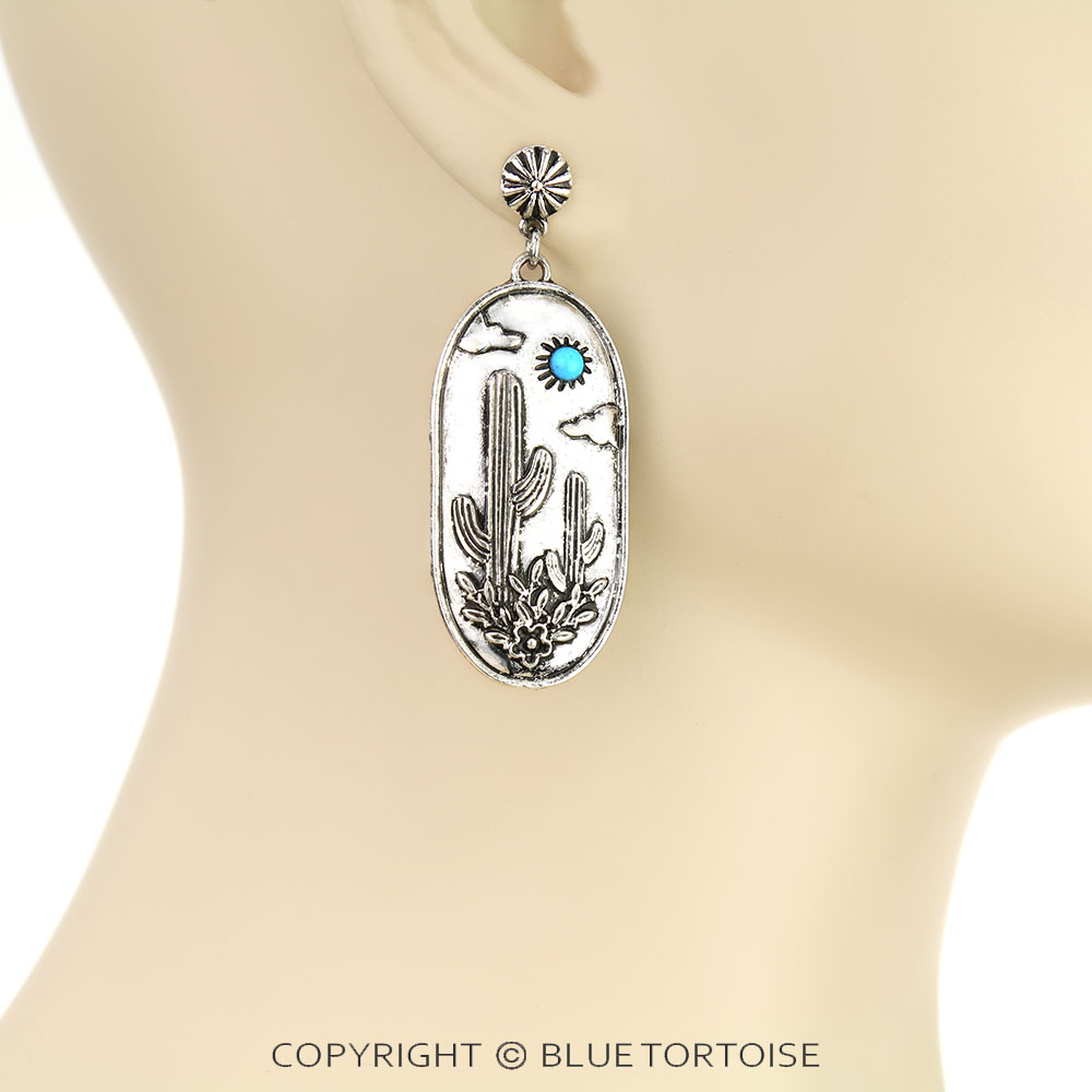 Western Cactus Scenery Stud Earrings - Image 2