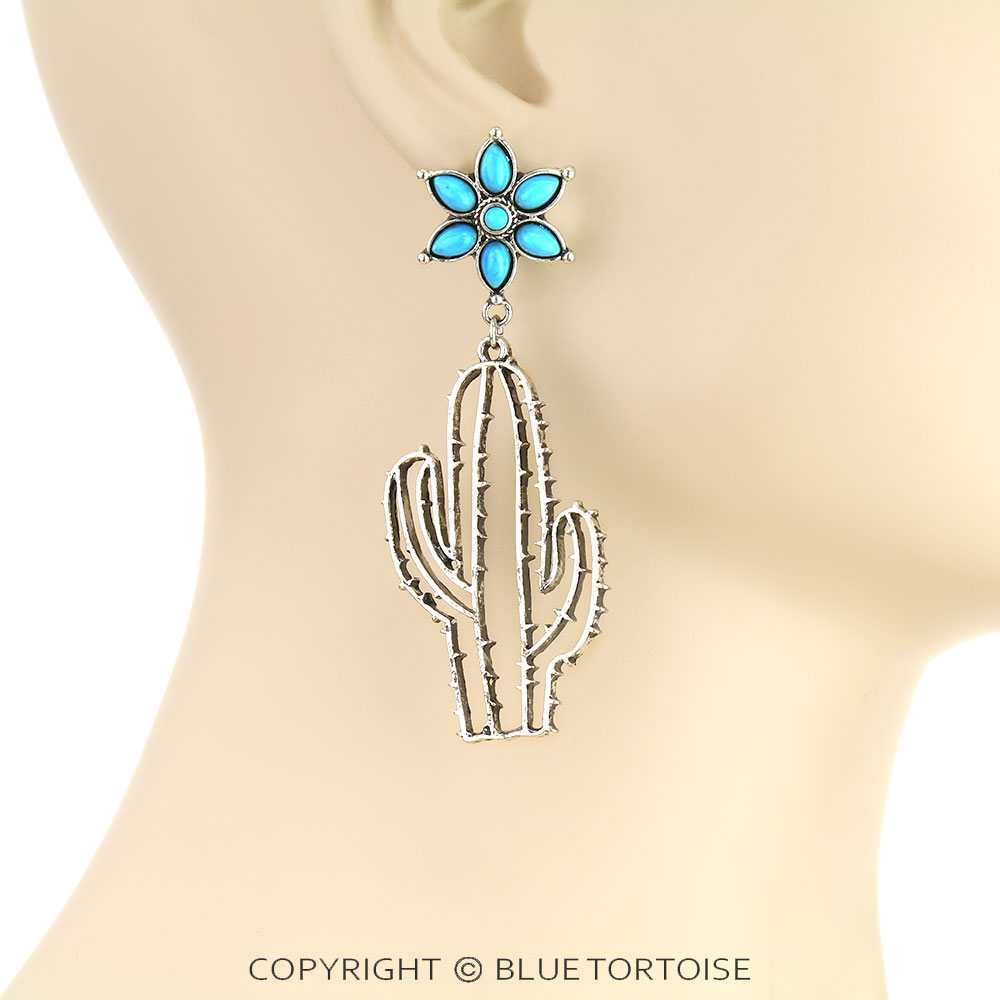 Western Barbed Wire Cactus Stud Earrings - Image 2