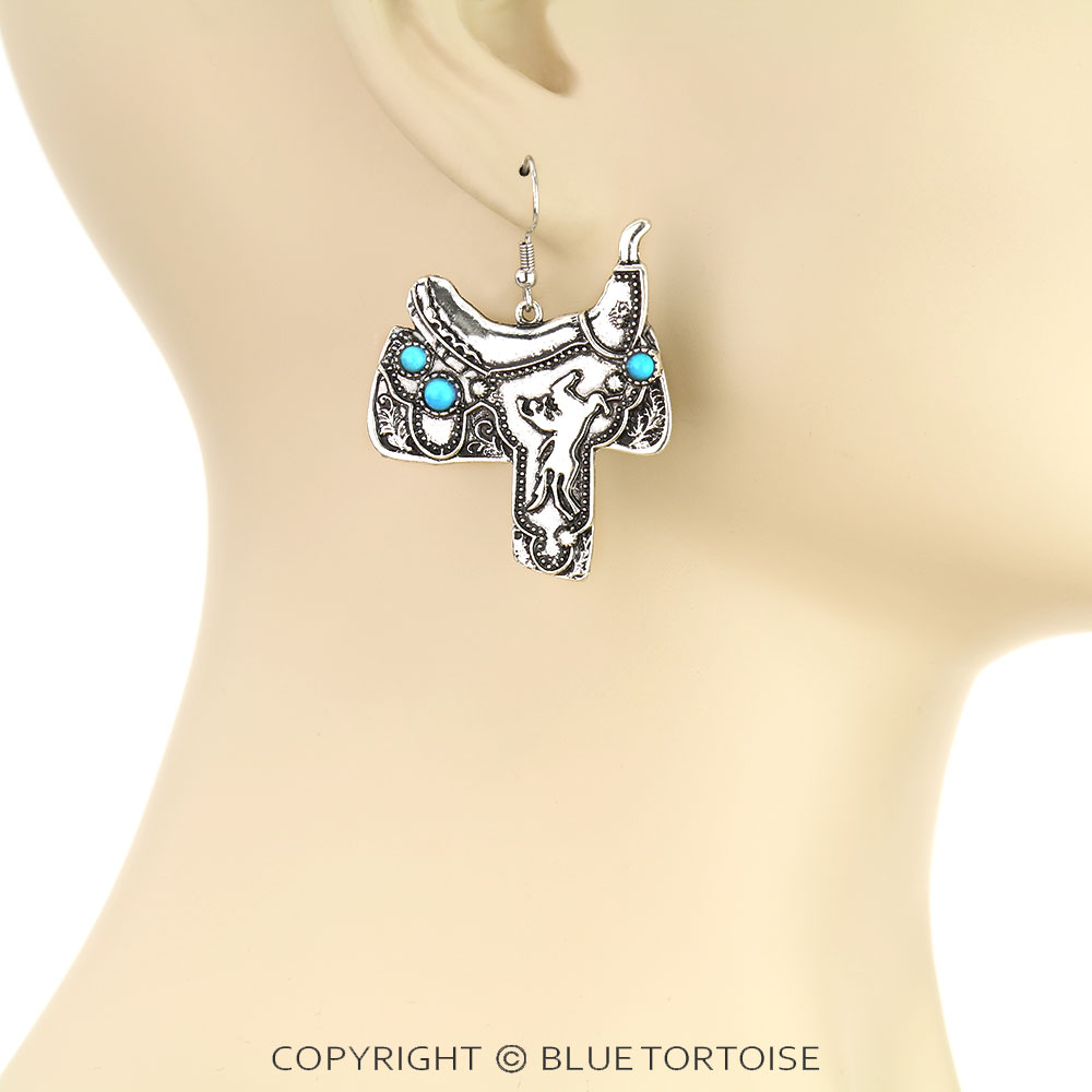 Western Horse Saddle Dangle Earrings - Image 2