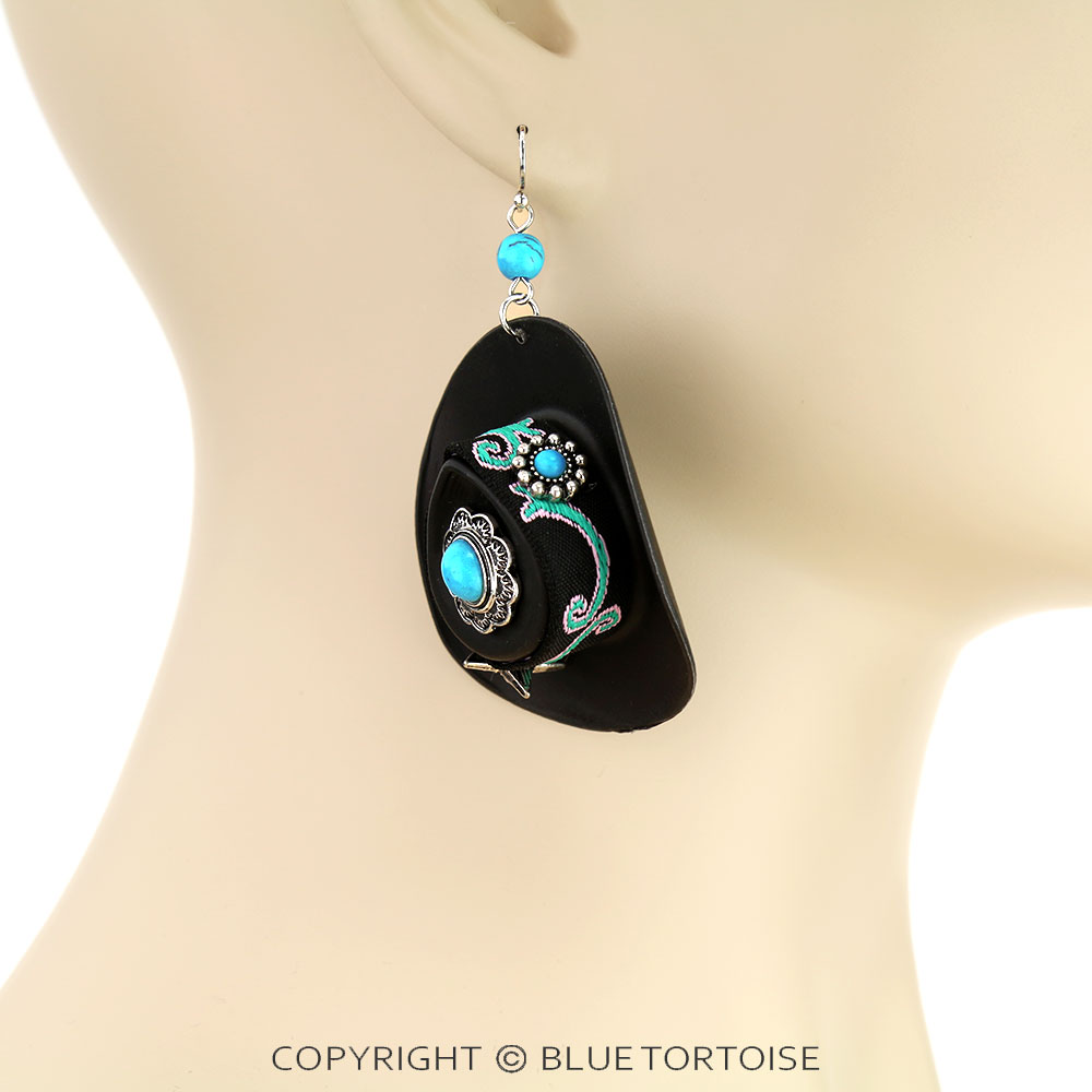 3D Star Cowboy Hat Dangle Earrings - Image 4