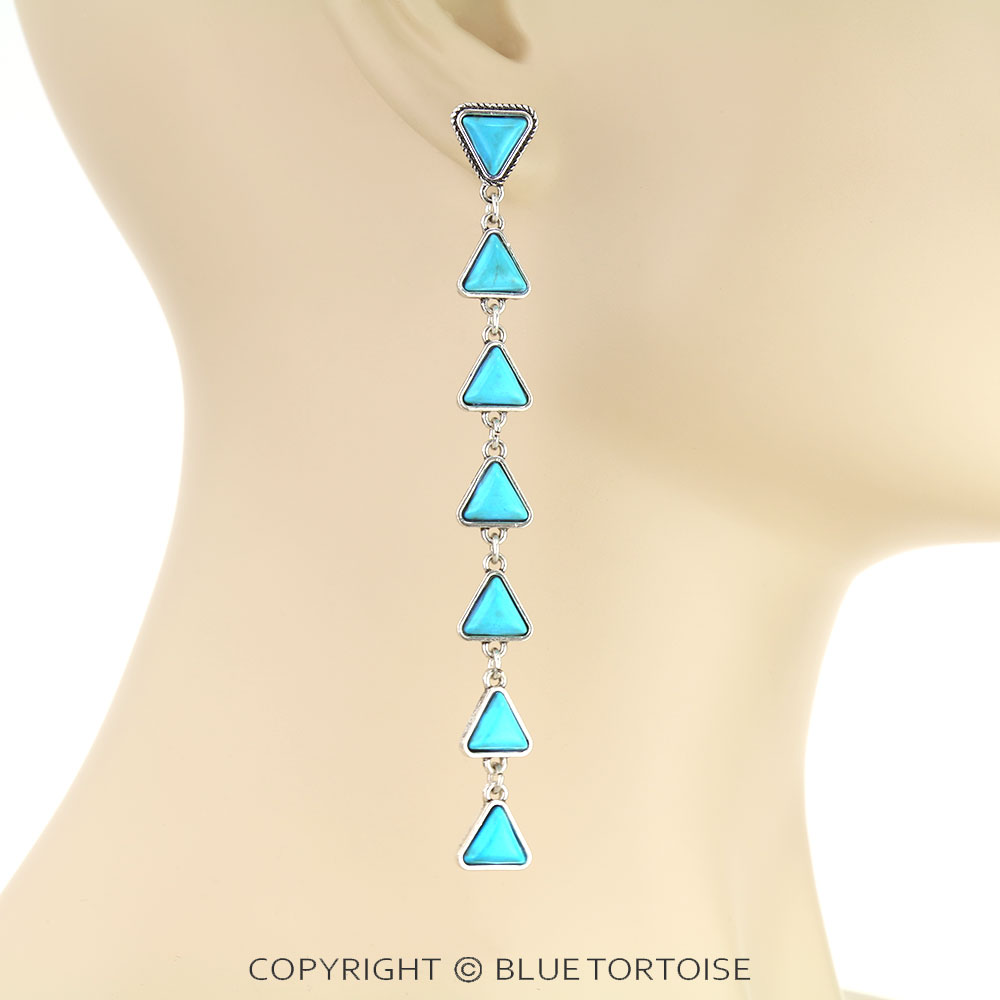 Western Triangle Stone Drop Stud Earrings - Image 2