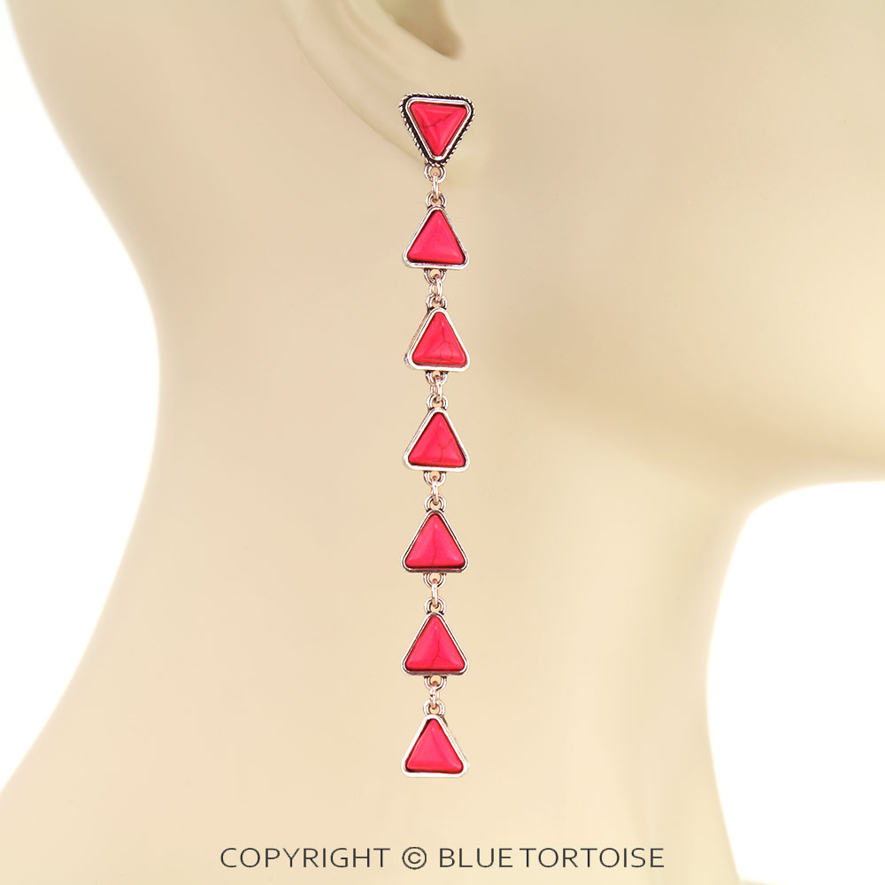 Western Triangle Stone Drop Stud Earrings - Image 2