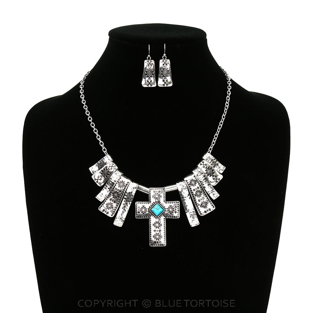Western Cross Statement Necklace Set - Image 2