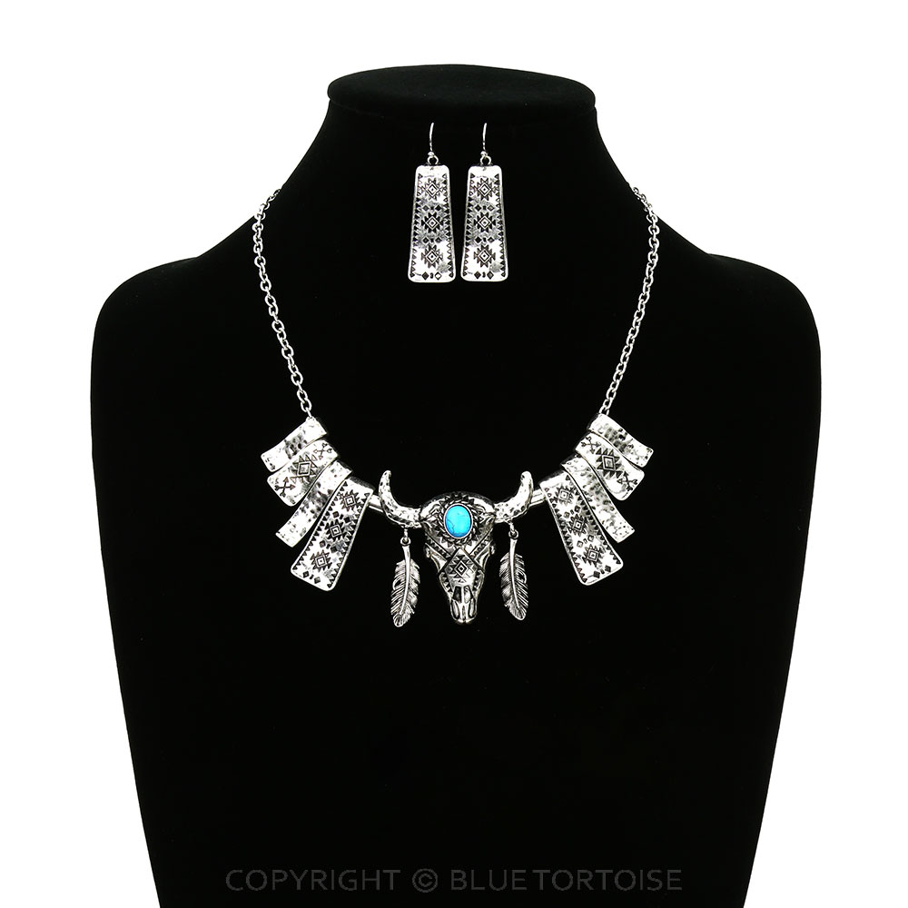 Western Steer Skull Statement Necklace Set - Image 2