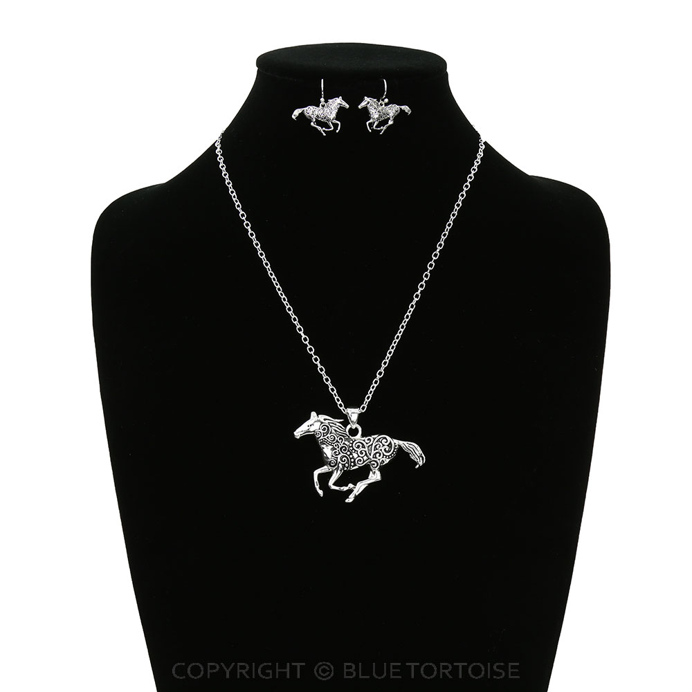 Western Tailored Horse Pendant Necklace Set - Image 2