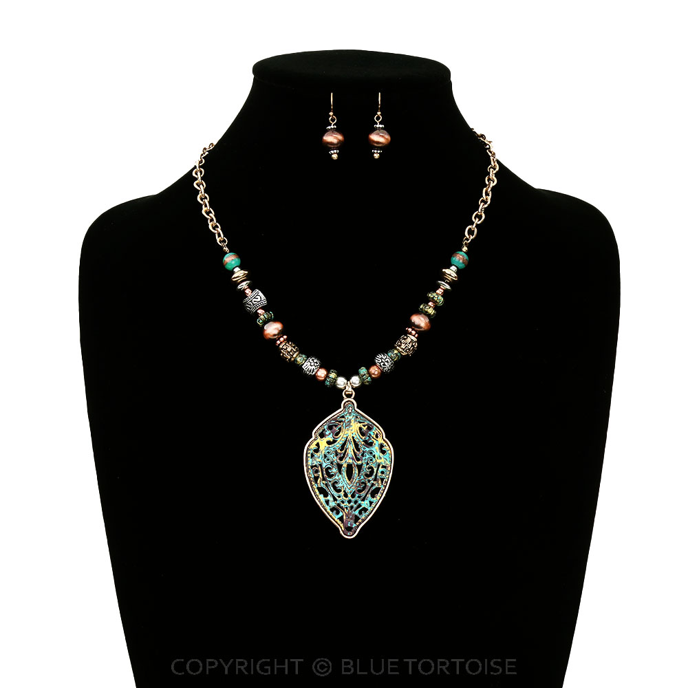 Western Leaf Pendant Necklace Set - Image 2