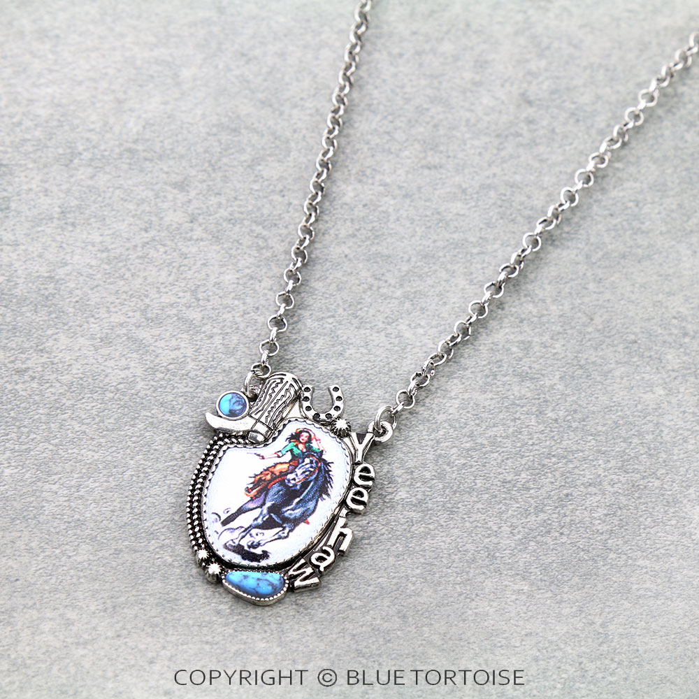 Western "Yee-haw" Rodeo Print Pendant Necklace
