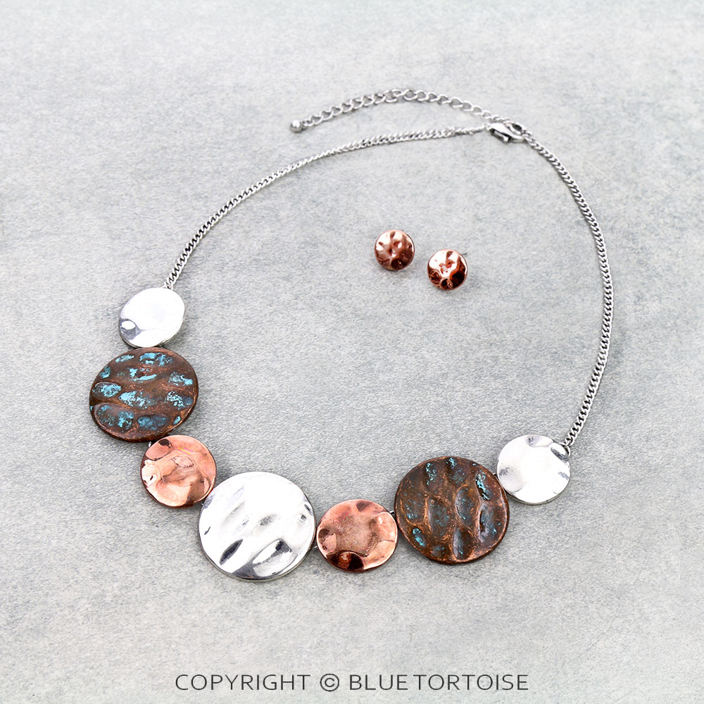 Western Hammered Round Statement Necklace Set
