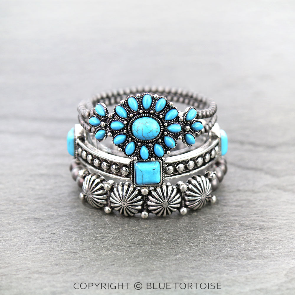 Western Concho Stone Stackable Bracelets
