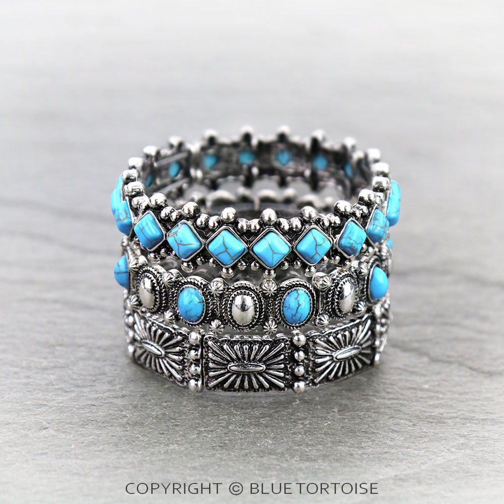Western Concho Stone Stackable Bracelets