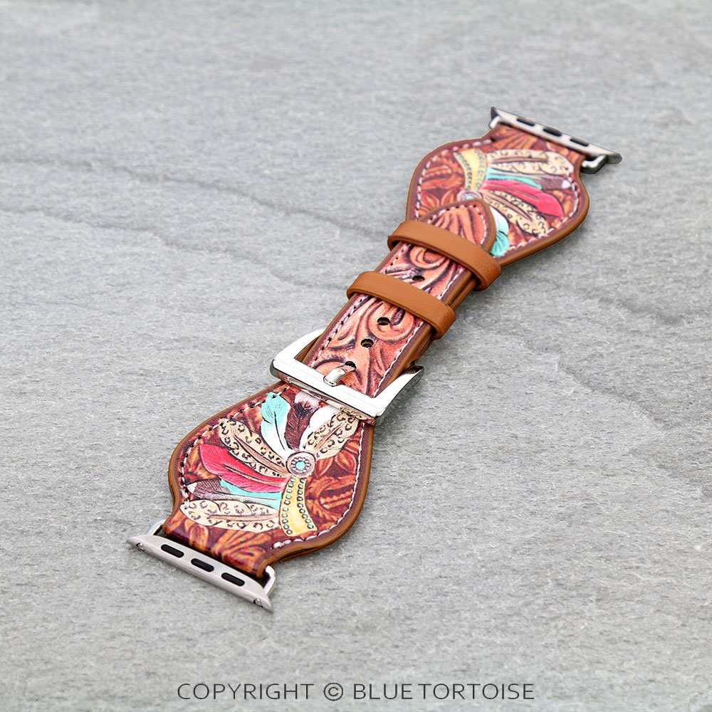 Large Western Indian Head Print Leather Apple Watch Band