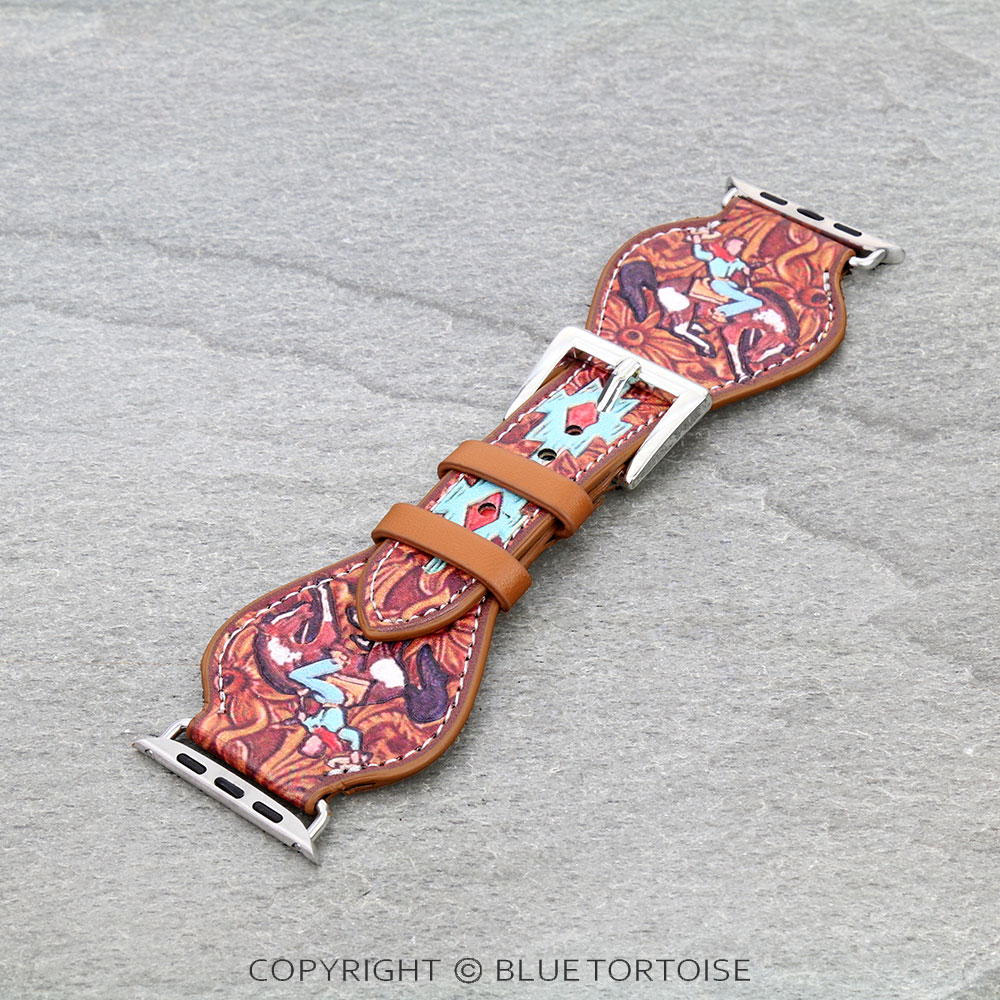 Large Western Rodeo Print Leather Apple Watch Band
