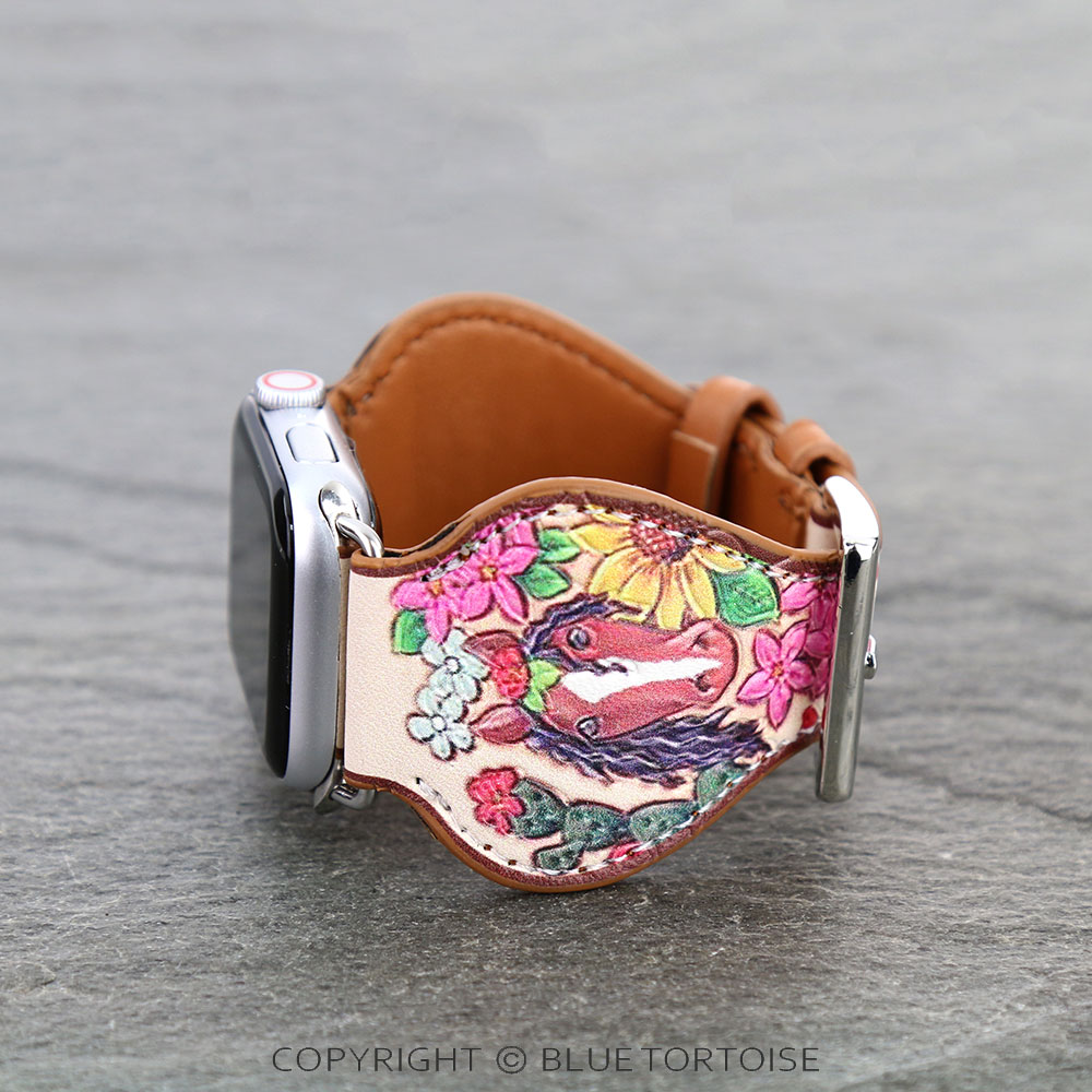 Western Floral Horse Print Leather Apple Watch Band - Image 2