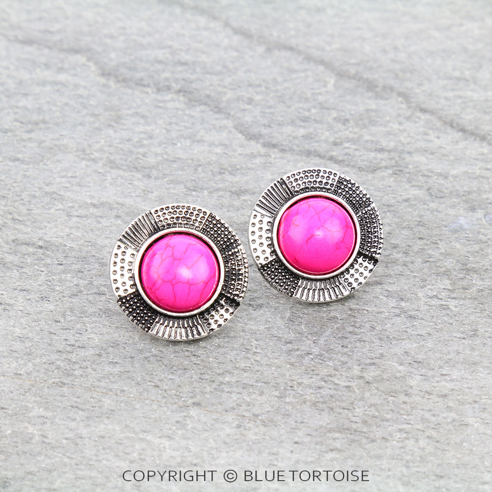 Western Texture Stone Stud Earrings - Image 3
