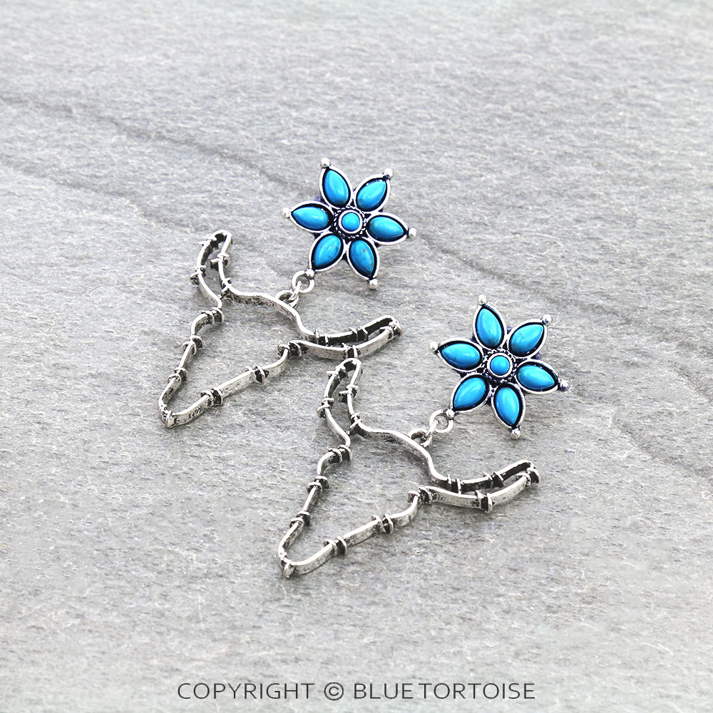 Western Barbed Wire Steer Skull Stud Earrings