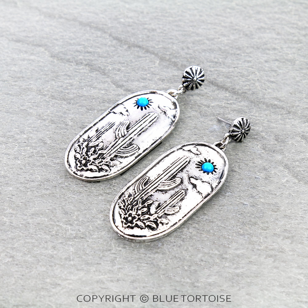 Western Cactus Scenery Stud Earrings