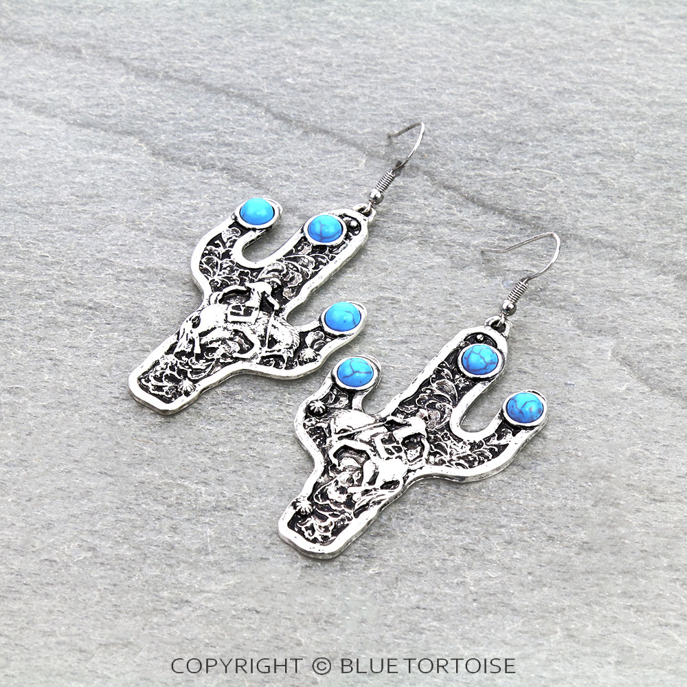 Western Cactus Filigree Dangle Earrings