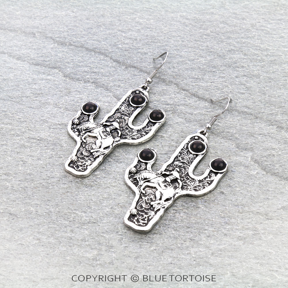 Western Cactus Filigree Dangle Earrings
