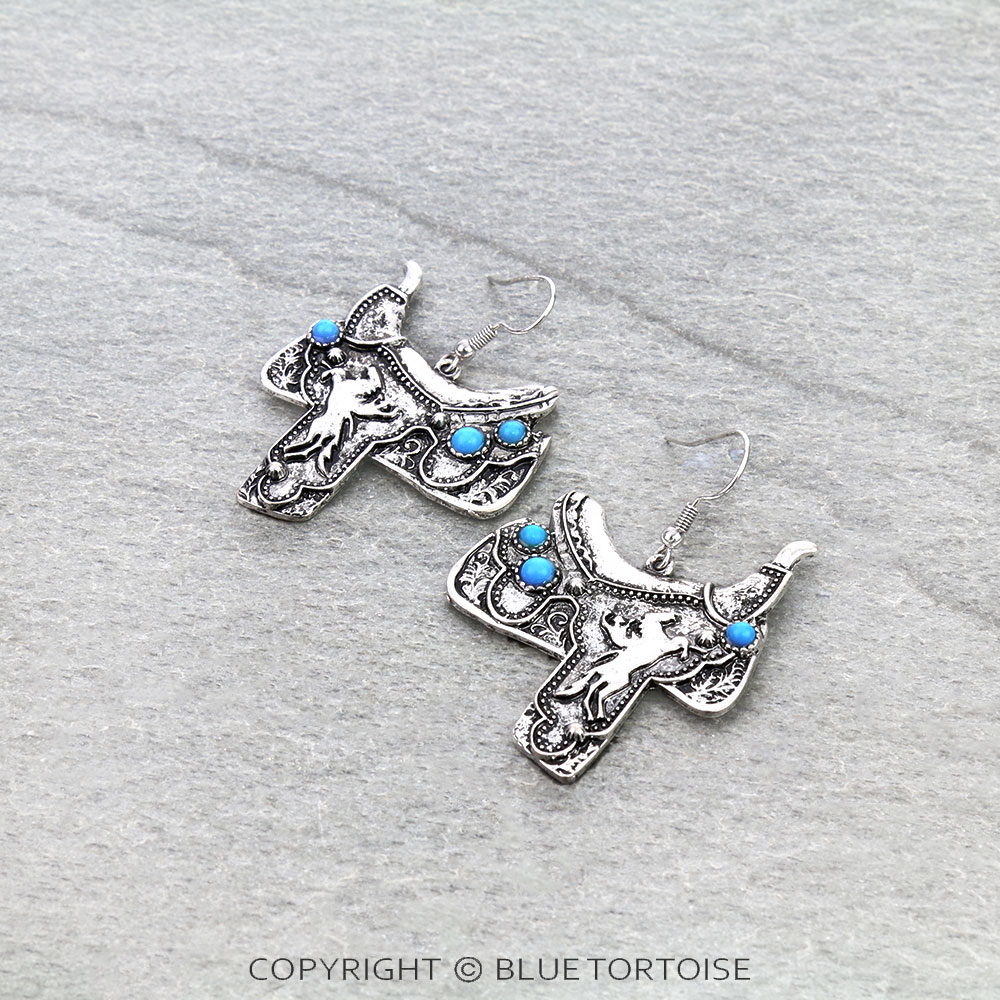 Western Horse Saddle Dangle Earrings