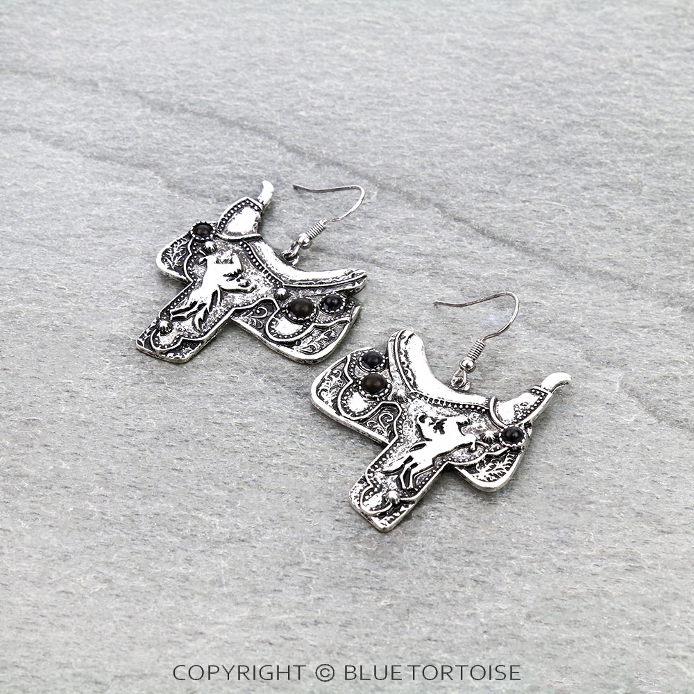 Western Horse Saddle Dangle Earrings
