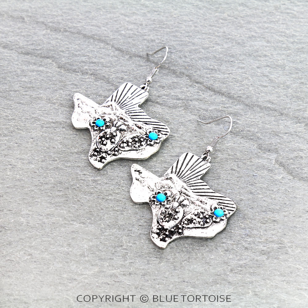 Western TX Map Shape Landscape Dangle Earrings
